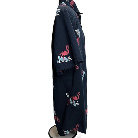 Flamingo Print XL Broken Threads Men’s Short Sleeve Button-Up Shirt Navy Blue - Picture 7 of 11